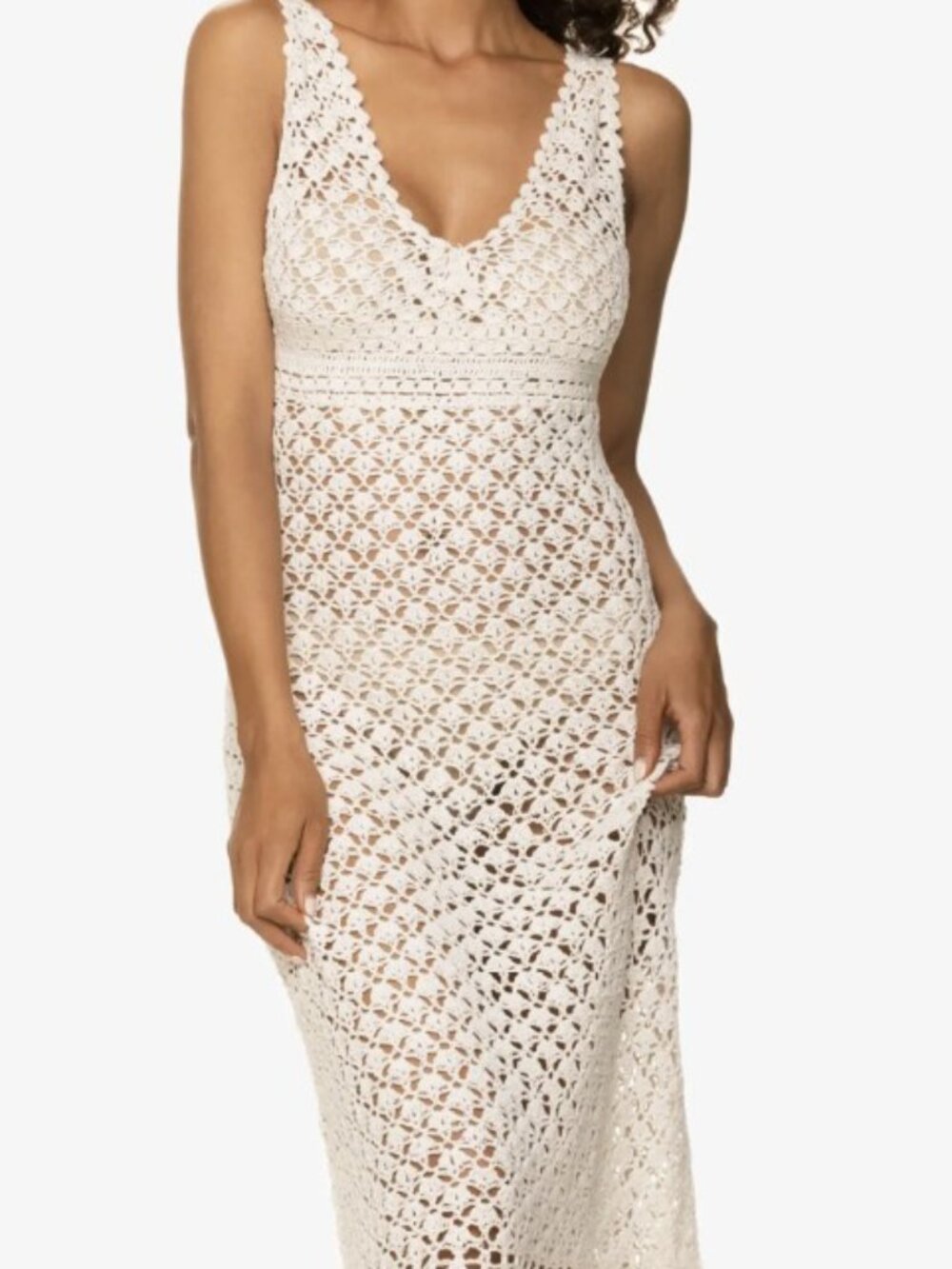 Helen Jon Claudia Crochet Midi Dress in Ivory - Size S